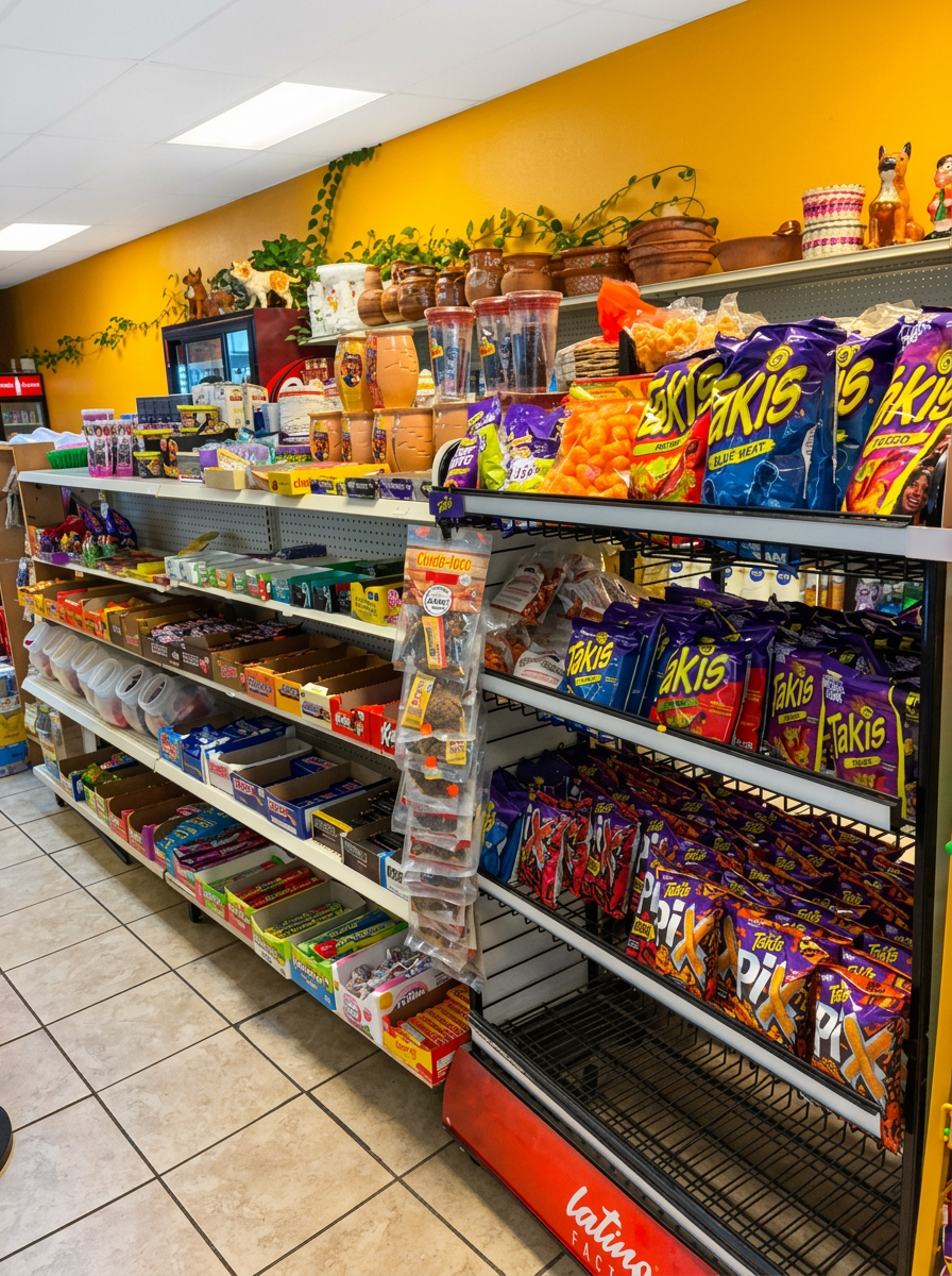 Pasillo de Takis, dulces y antojitos mexicanos